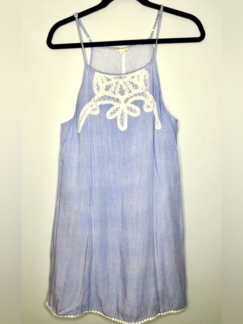 Hem & Thread Blue Striped Lace Trim Mini Dress Size L